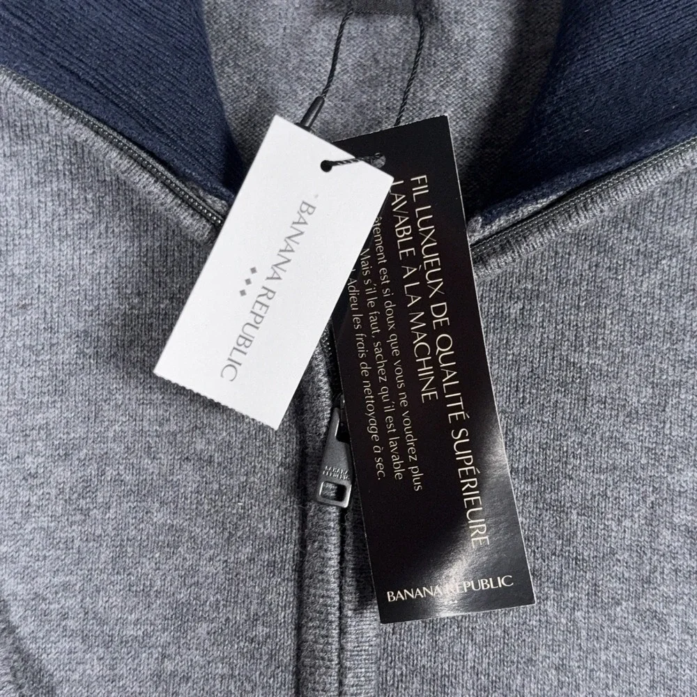 Banana Republic Premium Luxe 1/4 Zip Sweater Mens L Gray Cotton Silk Cashmere